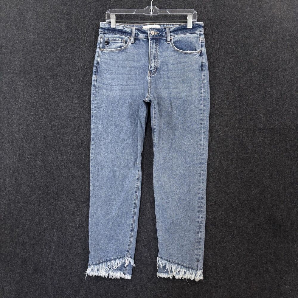 KanCan Clover Essentials Jeans 9/28 Blue High Rise Fringe Hem Straight Leg Denim